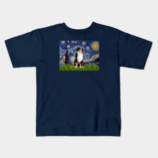 Starry Night with a Tri Color Australian Shepherd Kids T-Shirt